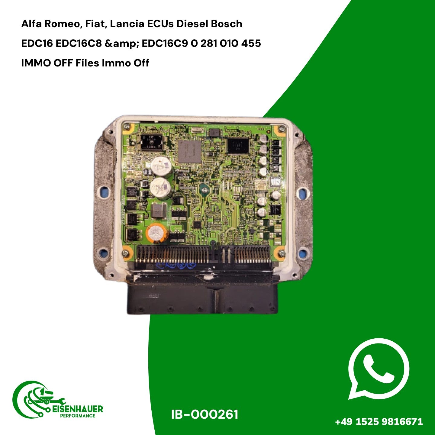 Alfa Romeo, Fiat, Lancia ECUs Diesel Bosch EDC16 EDC16C8 &amp; EDC16C9 0 281 010 455 IMMO OFF Files Immo Off