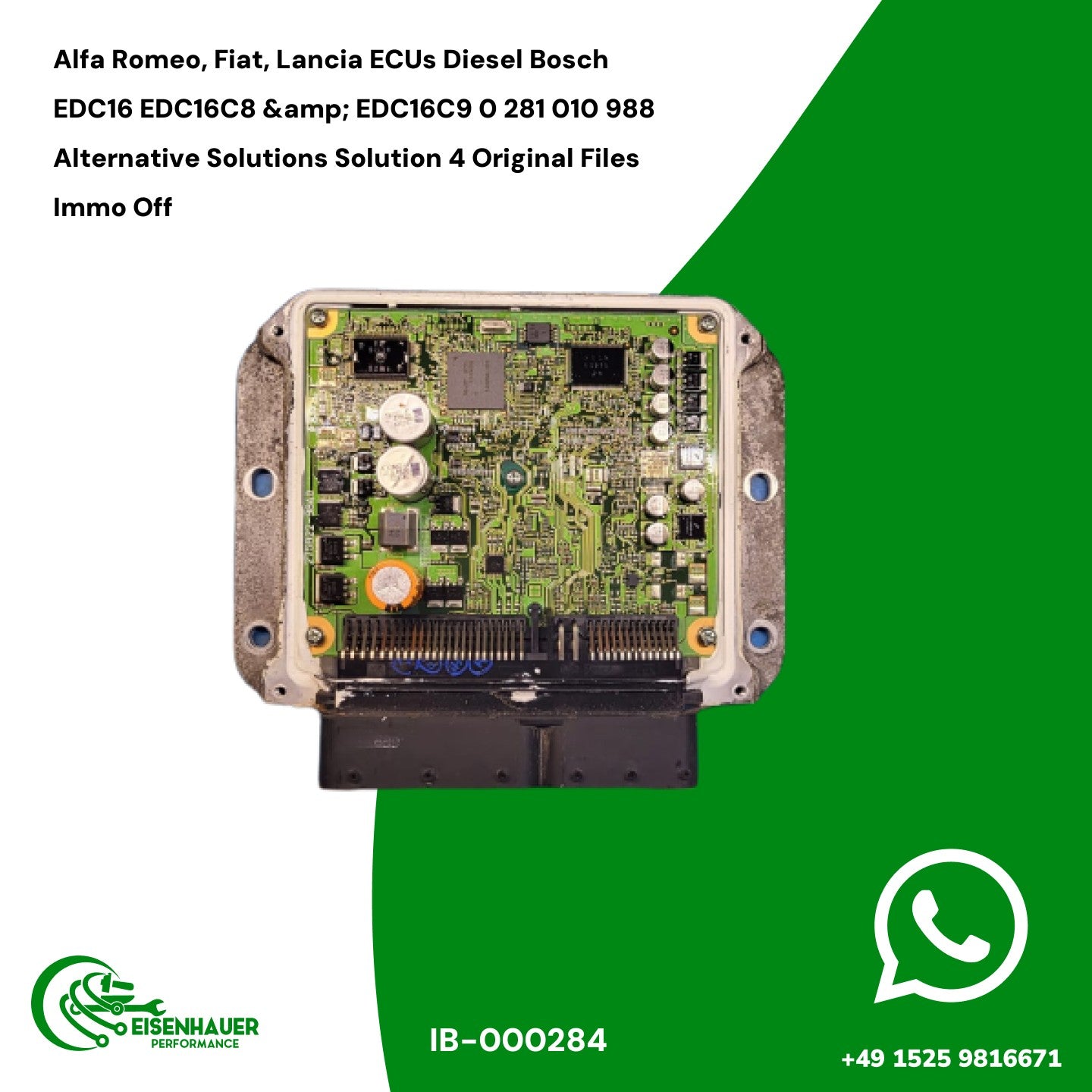 Alfa Romeo, Fiat, Lancia ECUs Diesel Bosch EDC16 EDC16C8 &amp; EDC16C9 0 281 010 988 Alternative Solutions Solution 4 Original Files Immo Off