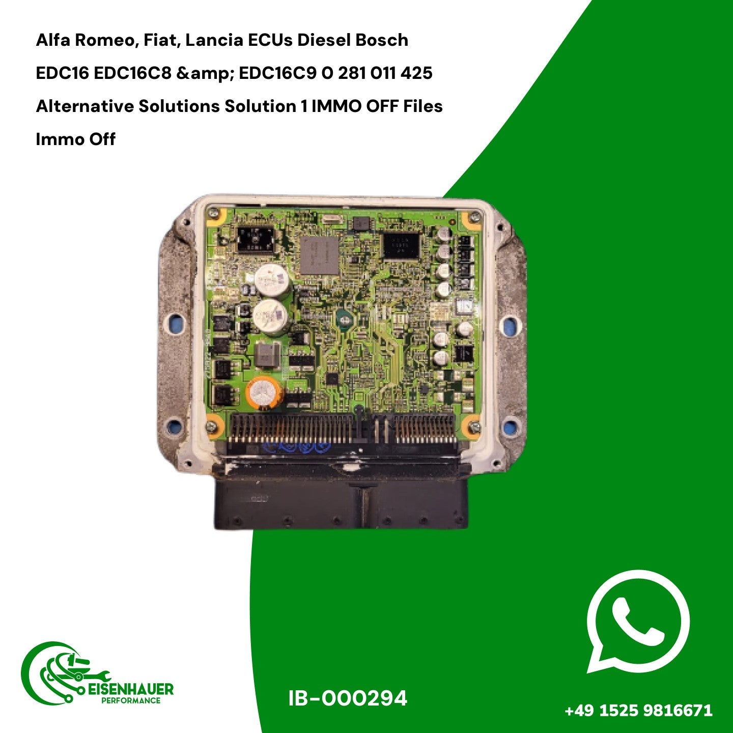 Alfa Romeo, Fiat, Lancia ECUs Diesel Bosch EDC16 EDC16C8 &amp; EDC16C9 0 281 011 425 Alternative Solutions Solution 1 IMMO OFF Files Immo Off
