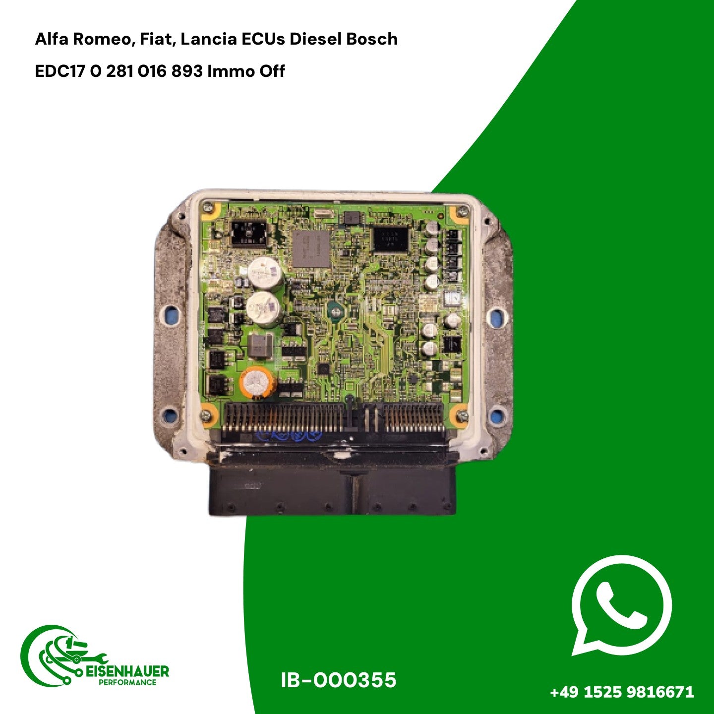 Alfa Romeo, Fiat, Lancia ECUs Diesel Bosch EDC17 0 281 016 893 Immo Off